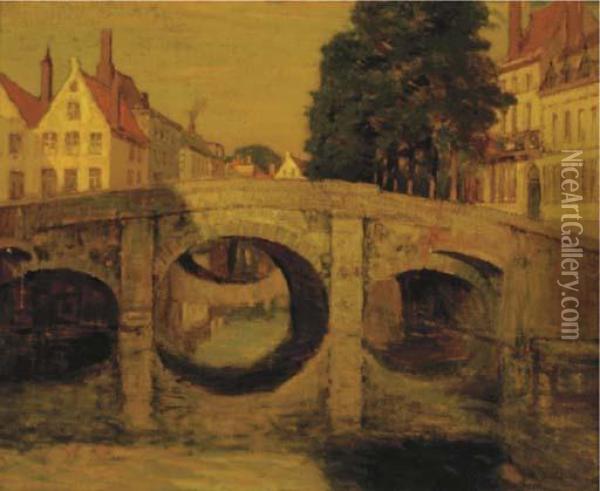View Of Pont Augustin, Bruges Oil Painting - Charles Warren Eaton