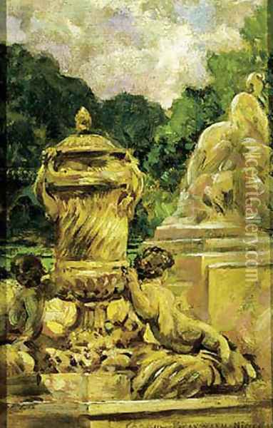 Jardin de la Fontaine Aa Nimes, France Oil Painting - James Carroll Beckwith