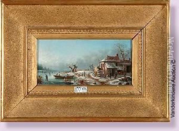 Paysage Hivernal Aux Patineurs Oil Painting - Albert Alexandre Lenoir