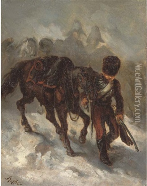 Campagne Napoleonienne, Hussards Dans La Neige Oil Painting - Auguste Raffet