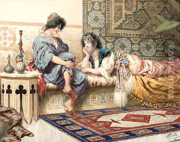 Gossips in the harem Oil Painting - Giuseppe Aureli