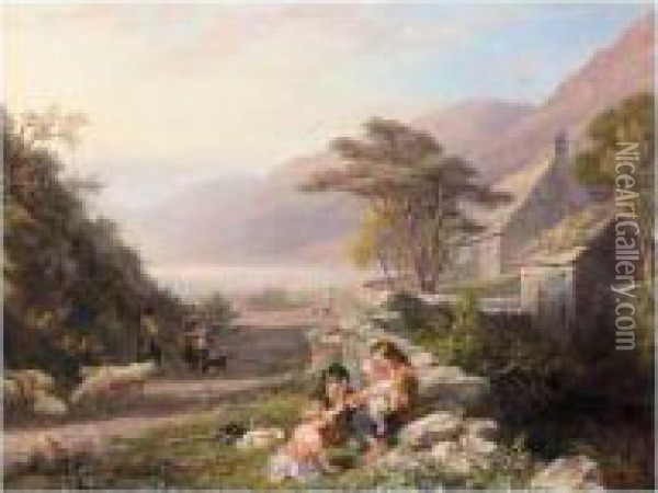 On The Road To The Fishing Lake, Tal Y Llyn, North Wales Oil Painting - Edmund Thomas Parris