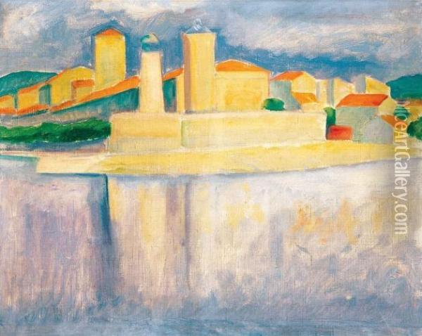 Town On The Cote D'azure, (mole In South-france, About 1930 Oil Painting - Dezso Czigany