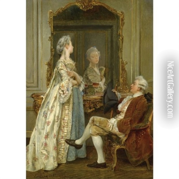 The Courtship Oil Painting - Ignacio de Leon Escosura