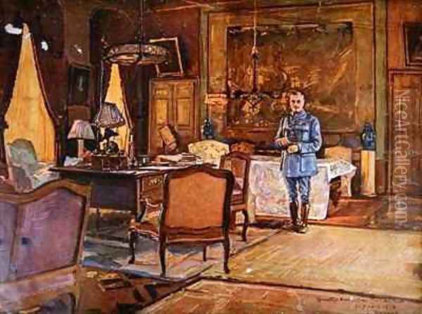Marshal Ferdinand Foch in his headquarters Oil Painting - Charles Jules Duvent