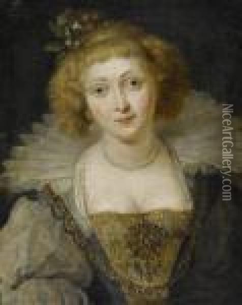 Portrait Of Helene Fourment In Her Bridal Dress. Oil Painting - Peter Paul Rubens