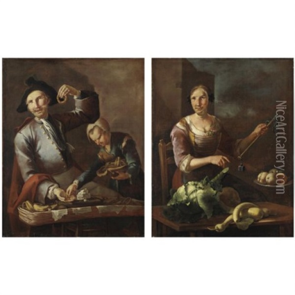 Venditore Di Dolciumifruttivendola (pair) Oil Painting - Giacomo Francesco Cipper