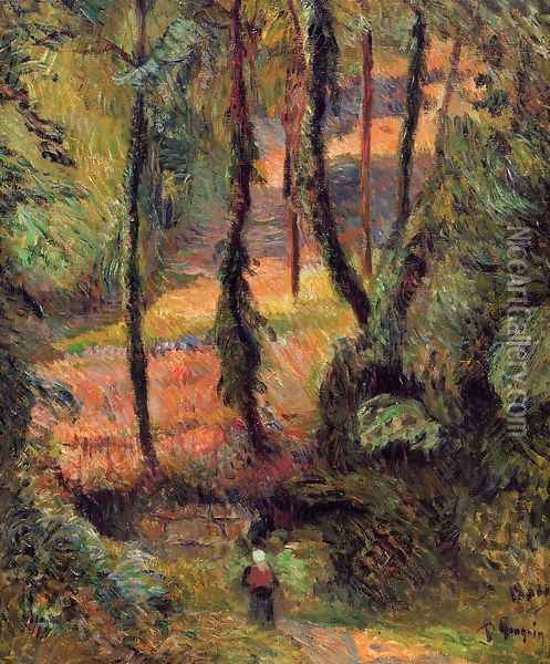Sunken Path Wooded Rose Oil Painting - Paul Gauguin