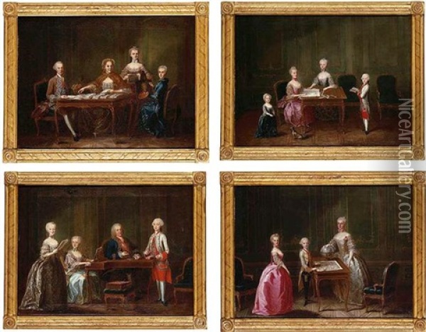 Portrait Group Of The Empress Maria Theresa, Her Husband, The Emperor Franz I And Their Children In An Interior Oil Painting - Martin van Meytens the Younger