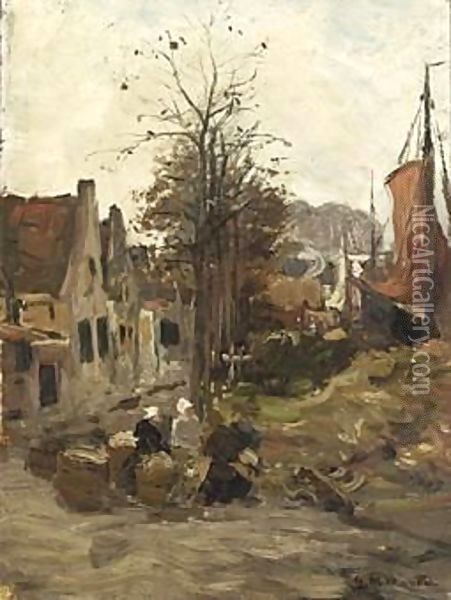 A View Of A Fishing Village Oil Painting - Gerhard Arij Ludwig Morgenstje Munthe