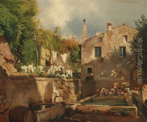 Scenery From Nemi, Italy Oil Painting - Carl Frederik Peder Aagaard