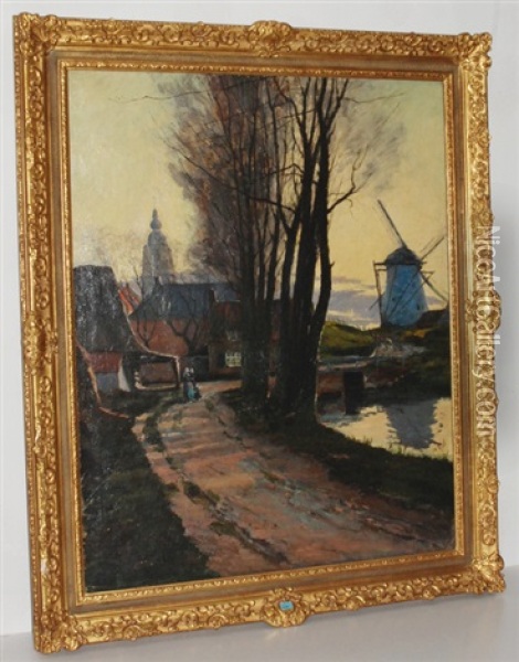 Ansicht Eines Dorfes Mit Windmuhle Oil Painting - Prosper Joseph Pierre de Wit