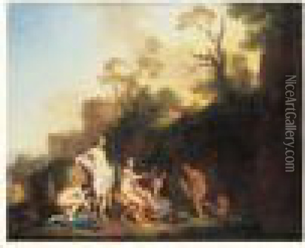 Jeune Berger Apercevant Des Baigneuses Dans Un Paysage Oil Painting - Christian Wilhelm Ernst Dietrich