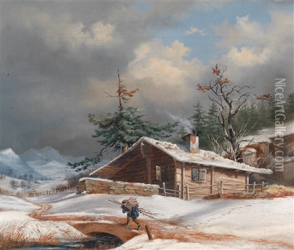 Holzsammler In Winterlandschaft Oil Painting - Jan Hendrik Breyer