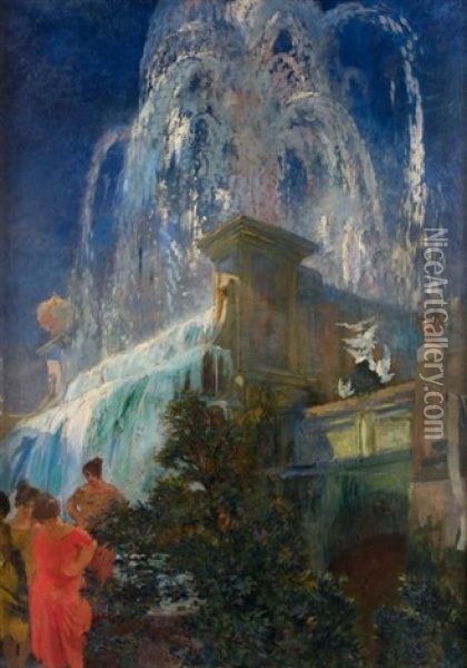Jeux D'eau Et Fontaine A Rome Oil Painting - Albert Besnard