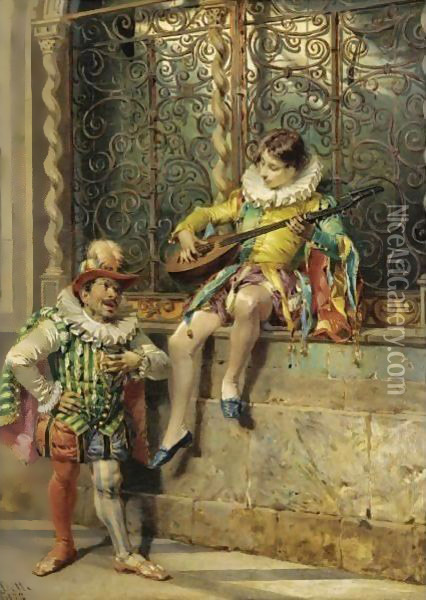 The Musicians Oil Painting - Cesare-Auguste Detti