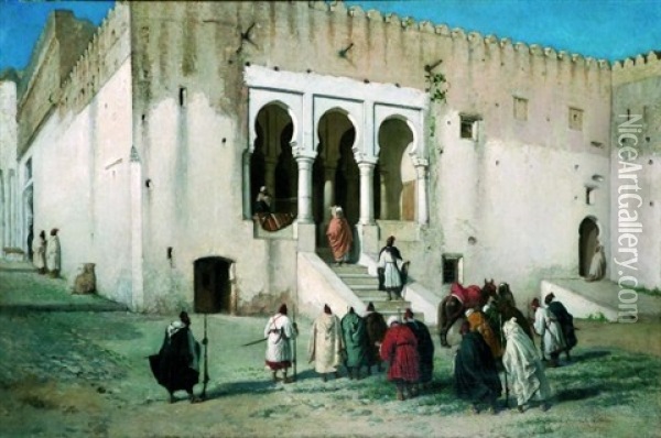 La Tresorerie (beit El-mal) A Tanger, Appele Communement Le Palais De Justice Oil Painting - Victor Eeckhout