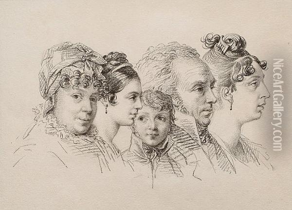 Recto: Family Portrait: A Study Of Five Heads Oil Painting - Orest Adamovich Kiprenskii