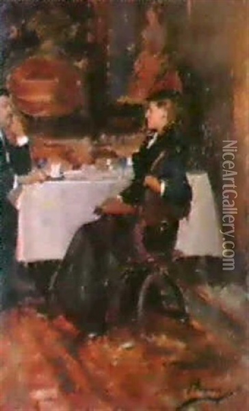 Mrs Adam At Dinner Oil Painting - John Lavery