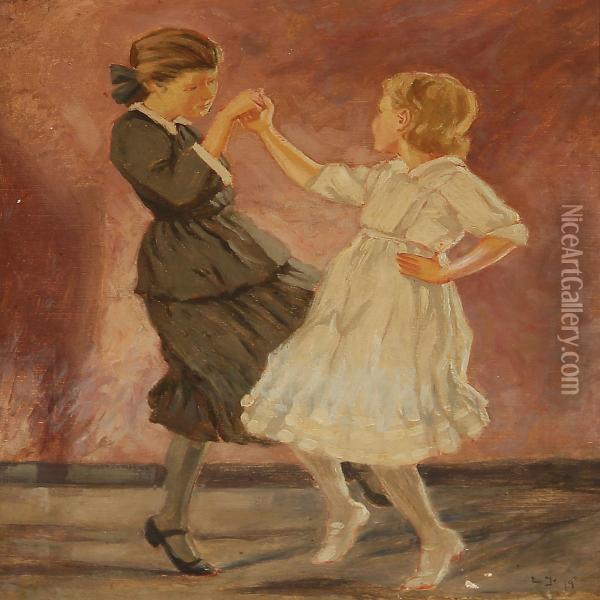 Dansende Born Oil Painting - Luplau Janssen