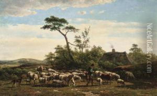 Herding The Flock Oil Painting - Simon Van Den Berg