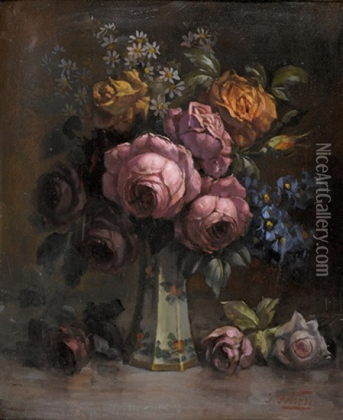 Rosenbouquet In Porzellanvase Oil Painting - Joseph Ferrero