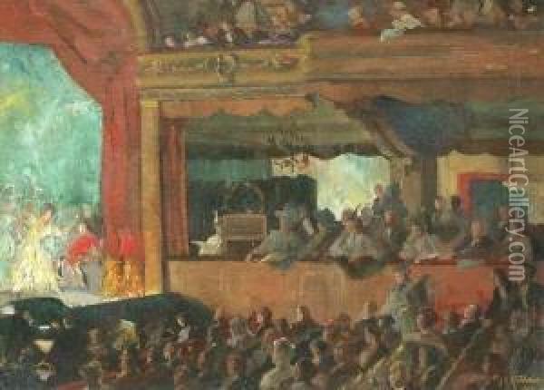 Theaterauffuhrung Mit Zuschauern Oil Painting - Robert Emil Stubner
