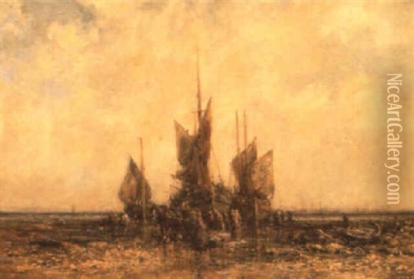 Unloading The Boats Oil Painting - Thomas Bush Hardy