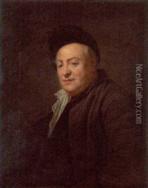 Portrait Of Etienne Jeurat In A Brown Cap And Jacket Oil Painting - Jean Baptiste Greuze