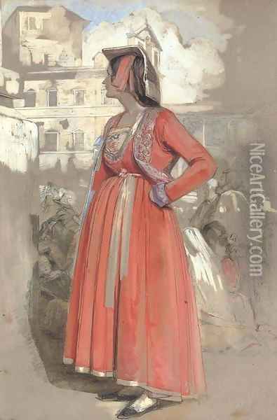 Study of a young Neapolitan woman, in Rome Oil Painting - John Frederick Lewis