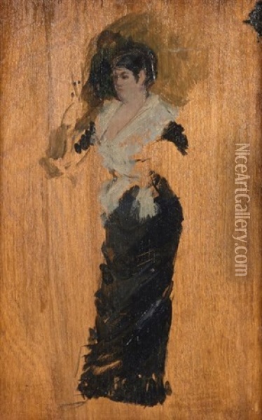 Femme A La Robe Noire Oil Painting - Jean-Louis Forain