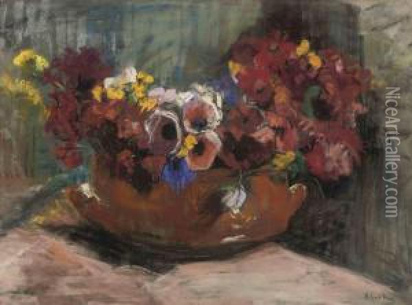 Flowers In A Pot Oil Painting - Ans Van Den Berg