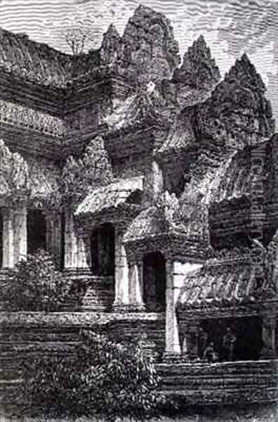Angkor Wat showing the transition from the first to second floors Oil Painting - Gauchards, J.