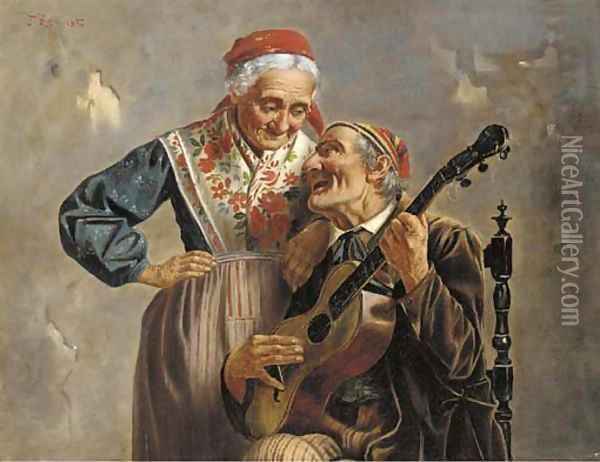 Serenading a loved one Oil Painting - Jules Zermati