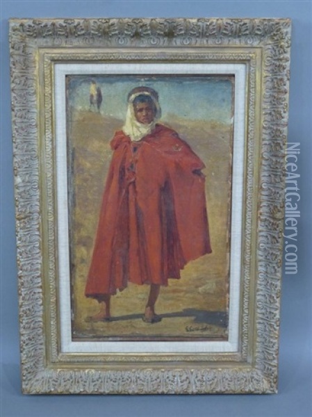 Portrait D'un Jeune Arabe En Pied, Portant Une Robe Rouge Oil Painting - Gustave Achille Guillaumet
