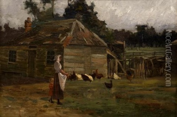 Colonial Cottage With Chickens Oil Painting - John Ford Paterson