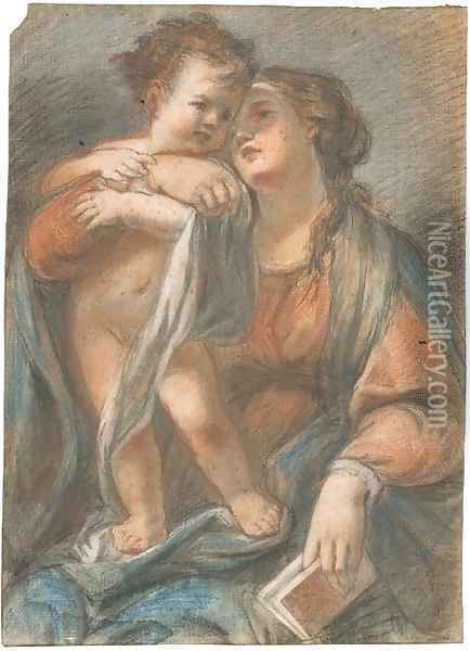 The Madonna holding the Infant Christ standing on her lap Oil Painting - Giovanni Maria Viani