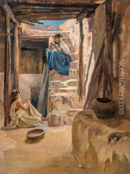 Jeunes Femmes Causant, Alger Oil Painting - John Pierre Simonet