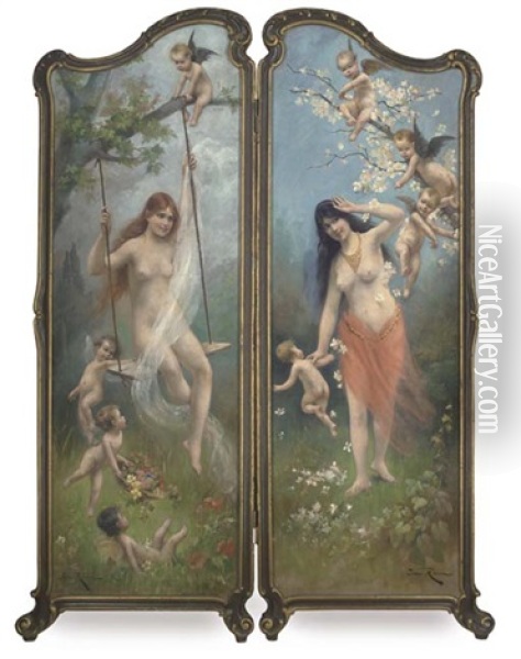 An Allegory Of Spring And Summer (on 2-fold Screen) Oil Painting - Imre Revesz