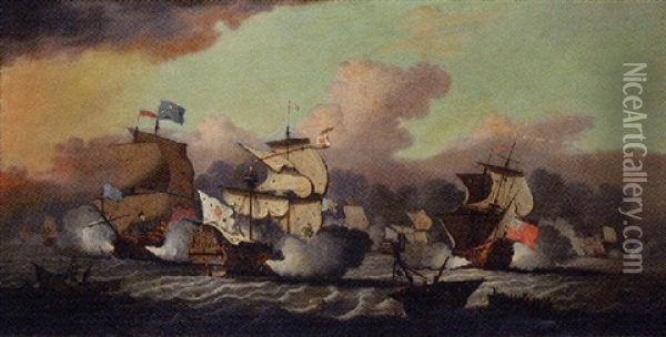 The Battle Of La Hogue Oil Painting - Willem van de Velde the Elder
