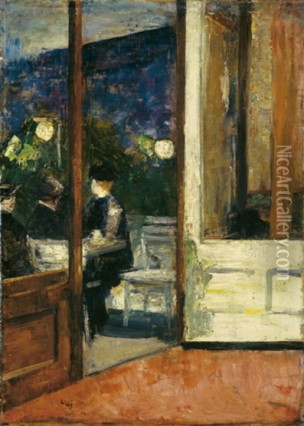 Cafe Bauer Oil Painting - Lesser Ury