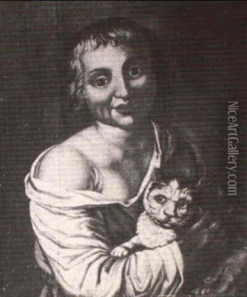 Young Boy And Cat Oil Painting - Johann (Jan) Kupetzki