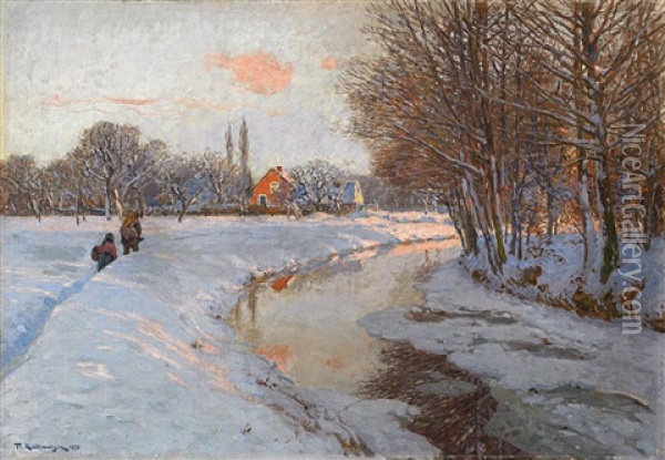 Winterabend. An Der Pfinz In Gottingen Oil Painting - Friedrich Kallmorgen