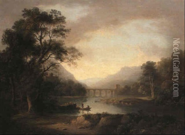 A Bridge Over A River Oil Painting - Alexander Nasmyth