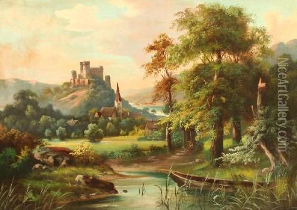 Flusslandschaft Oil Painting - C. Berthold