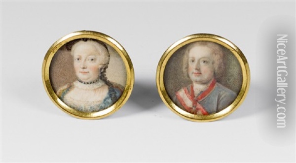 Pair Of Miniatures: Maria Theresia And Franz Stephan Of Lothringen Oil Painting - Antonio Bencini