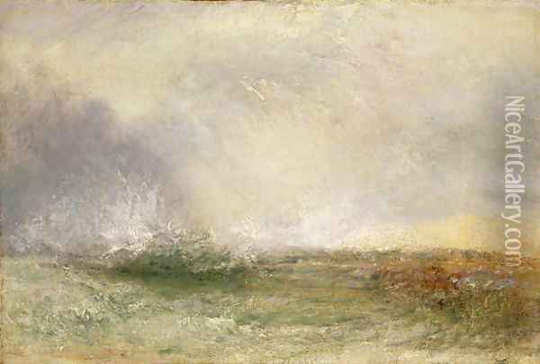 Stormy Sea Breaking on a Shore, 1840-5 Oil Painting - Joseph Mallord William Turner