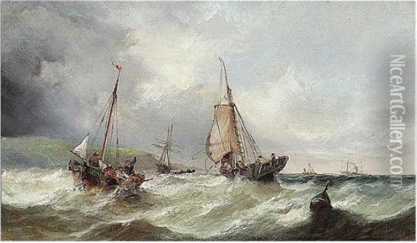 Fishing Boats In Stormy Seas Oil Painting - William Harry Williamson