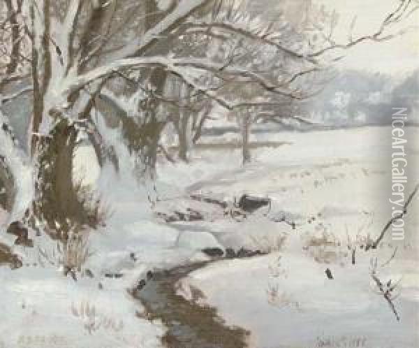 Winter Landscape, West Conshohocken, Pennsylvania Oil Painting - Arthur Burdett (Sr.) Frost