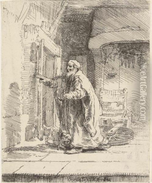 The Blindness Of Tobit: Large Plate Oil Painting - Rembrandt Van Rijn